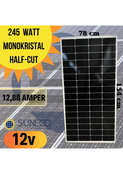 245 Watt Halfcut Monokristal Solar Güneş Paneli A Sınıf 12 Volt 205 230 watt