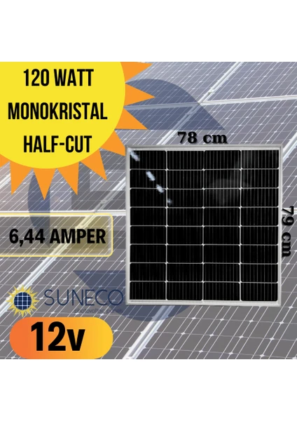 120W 125W Watt Half-Cut Monokristal Solar Güneş Paneli A Sınıf 12 Volt