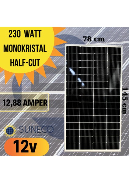 230W 205W Watt Half-Cut Monokristal Güneş Paneli A Sınıf 12 Volt