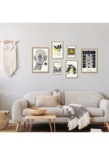 6'lı Ahşap Lamine Çerçeveli Mdf Tablo Seti Modern Art Tasarım