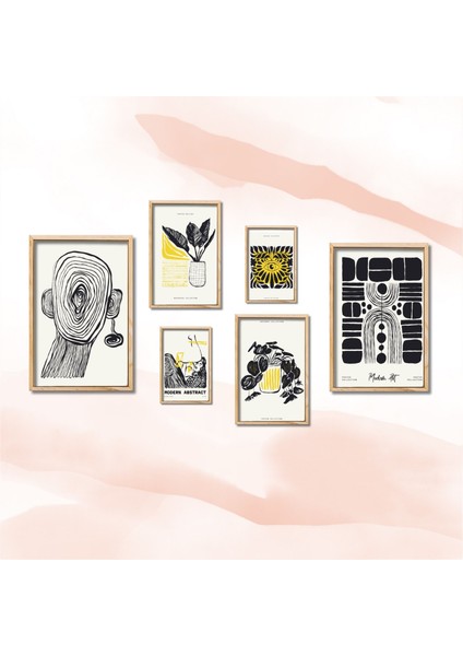 6'lı Ahşap Lamine Çerçeveli Mdf Tablo Seti Modern Art Tasarım fiyatları