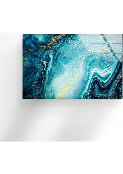 Mavi Mermer Desenli Temperli Cam Duvar Tablosu