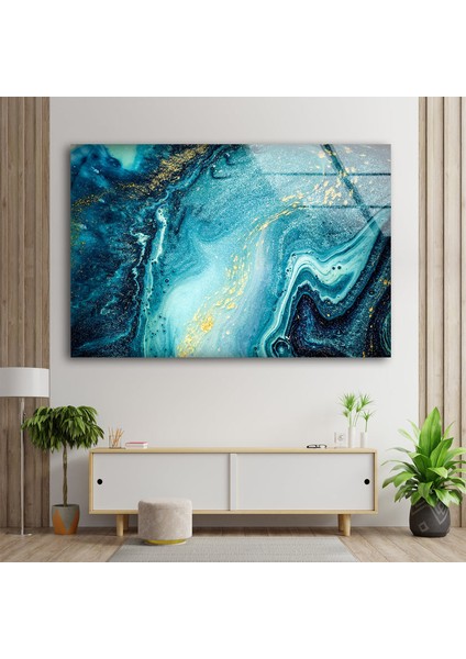 Mavi Mermer Desenli Temperli Cam Duvar Tablosu modelleri