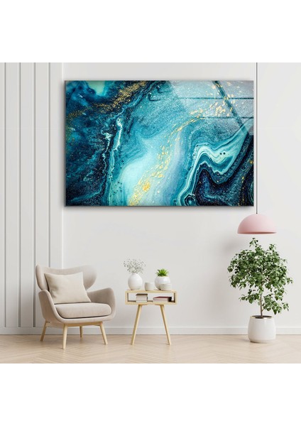 Mavi Mermer Desenli Temperli Cam Duvar Tablosu indirimleri