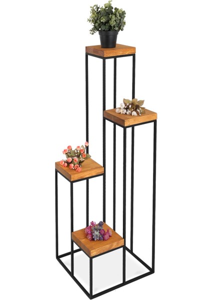 Florawood 4’lü Doğal Ahşap Raf Çiçeklik