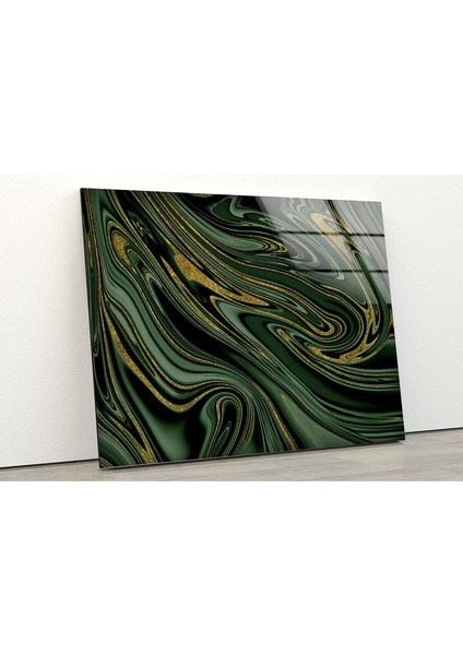 Altın Yeşil Soyut Temperli Cam Duvar Tablosu fiyatları