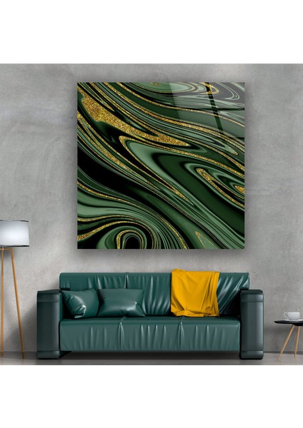 Altın Yeşil Soyut Temperli Cam Duvar Tablosu modelleri