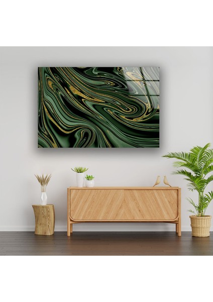 Altın Yeşil Soyut Temperli Cam Duvar Tablosu indirimleri