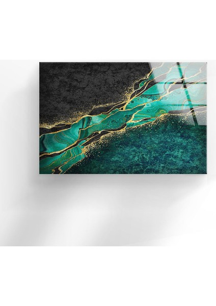 Soyut Dijital Ebru Çizimi Temperli Cam Duvar Tablosu