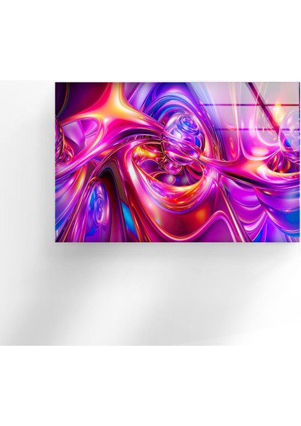 Mor Soyut Temperli Cam Duvar Tablosu