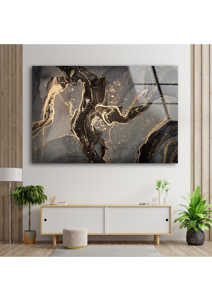 Siyah Mermer Desenli Cam Duvar Tablosu modelleri