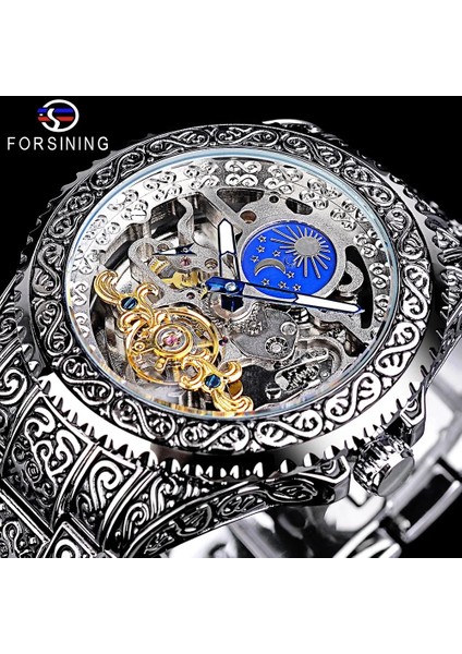 Resim Olarak Gümüş Forsining GMT1220 Paslanmaz Çelik Saat Özel Tasarım Moda Iş Aydınlık Otomatik Mekanik Saat Erkekler Için (Yurt Dışından)