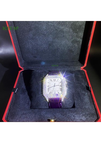 Mor Hip Hop Buz Vvs Mozanit Izle Lüks Marka Mor Kare 41MM Mekanik Saatler Erkek Kadın Narin Hediye (Yurt Dışından) modelleri