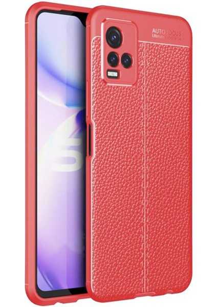 Vivo Y21 Kılıf Focus Derili Silikon - Kırmızı 300099