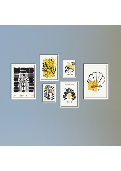 6'lı Ahşap Lamine Çerçeveli Mdf Tablo Seti Modern Çizgisel Tasarım fiyatları