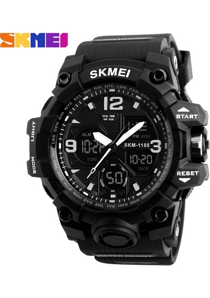 Siyah Skmei 1155B Atletik Saatler Sıcak Rahat Reçel Tangan Analog Dijital Saat Kamuflaj Yeşil Spor Erkekler Kol Saati Relogio (Yurt Dışından)