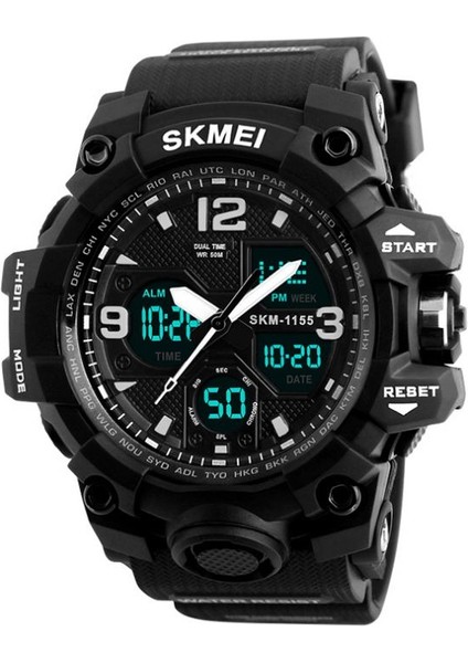 Siyah Skmei 1155B Atletik Saatler Sıcak Rahat Reçel Tangan Analog Dijital Saat Kamuflaj Yeşil Spor Erkekler Kol Saati Relogio (Yurt Dışından)