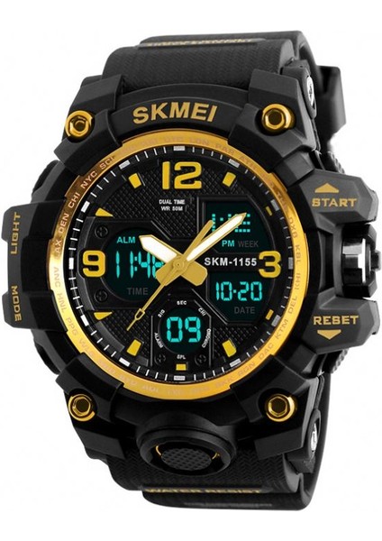 Siyah Skmei 1155B Atletik Saatler Sıcak Rahat Reçel Tangan Analog Dijital Saat Kamuflaj Yeşil Spor Erkekler Kol Saati Relogio (Yurt Dışından)