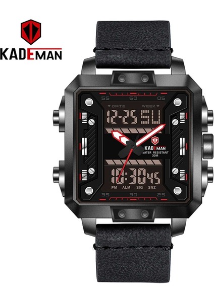 LDM250104 Kademan K6153 Erkekler Için Pahalı Çift Ekran Saatler Moda Deri Fonksiyonel Şık LED Dijital Analog Saatler (Yurt Dışından)