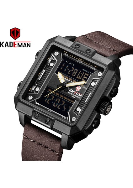 LDM250104 Kademan K6153 Erkekler Için Pahalı Çift Ekran Saatler Moda Deri Fonksiyonel Şık LED Dijital Analog Saatler (Yurt Dışından)
