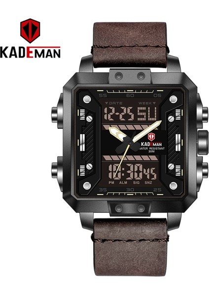 LDM250104 Kademan K6153 Erkekler Için Pahalı Çift Ekran Saatler Moda Deri Fonksiyonel Şık LED Dijital Analog Saatler (Yurt Dışından)