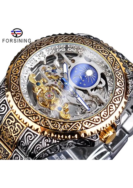 Resim Olarak Altın Forsining GMT1220 Paslanmaz Çelik Saat Özel Tasarım Moda Iş Aydınlık Otomatik Mekanik Saat Erkekler Için (Yurt Dışından)