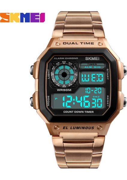 SKMC3320 Skmei 1335 Erkekler Dijital Spor Saatler Geri Sayım Su Geçirmez Izle Paslanmaz Çelik Erkek Saat (Yurt Dışından)