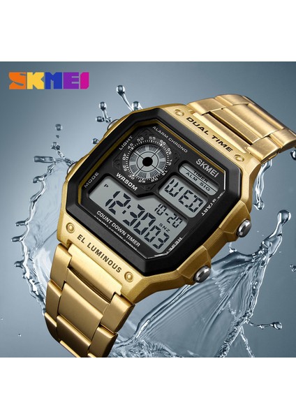 SKMC3320 Skmei 1335 Erkekler Dijital Spor Saatler Geri Sayım Su Geçirmez Izle Paslanmaz Çelik Erkek Saat (Yurt Dışından)