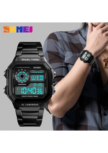 SKMC3320 Skmei 1335 Erkekler Dijital Spor Saatler Geri Sayım Su Geçirmez Izle Paslanmaz Çelik Erkek Saat (Yurt Dışından)