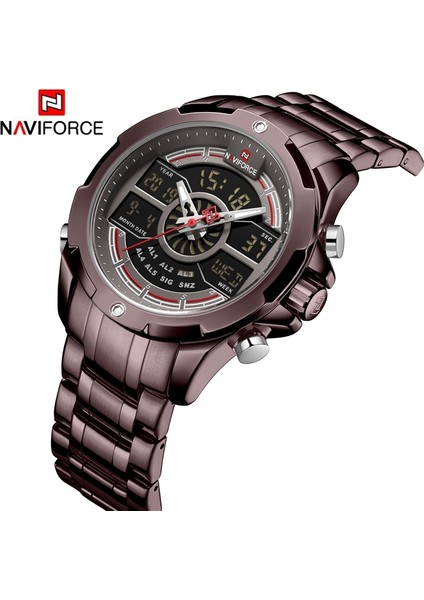 LXA8128 Naviforce NF9170 Çift Ekranlı Saat Kadranı Üreticisi Siyah Paslanmaz Çelik Erkek Modern Saat (Yurt Dışından)