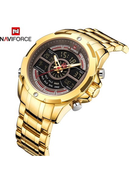 LXA8128 Naviforce NF9170 Çift Ekranlı Saat Kadranı Üreticisi Siyah Paslanmaz Çelik Erkek Modern Saat (Yurt Dışından) fırsatları