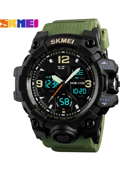 Stil 1 Skmei 1155B 2023 1155 Üst Marka Spor Izle Erkekler Dijital Saatler 5bar Su Geçirmez Çift Ekran Kol Saatleri Relogio Masculino (Yurt Dışından)