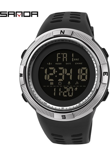SDB570119 Sanda 2003 Erkekler Dijital Saat Yüksek Kalite 5ATM Su Geçirmez Reçine Kayış Kron Izle Dijital Kronometre (Yurt Dışından)
