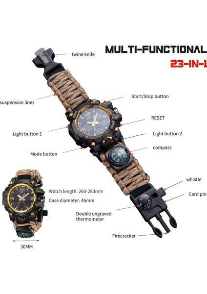 Siyah 8273 Son Montre De Survivre Montre Militaire Dijital Çoklu Sıcaklık Higrometre Pusula Izle Erkekler Için (Yurt Dışından)