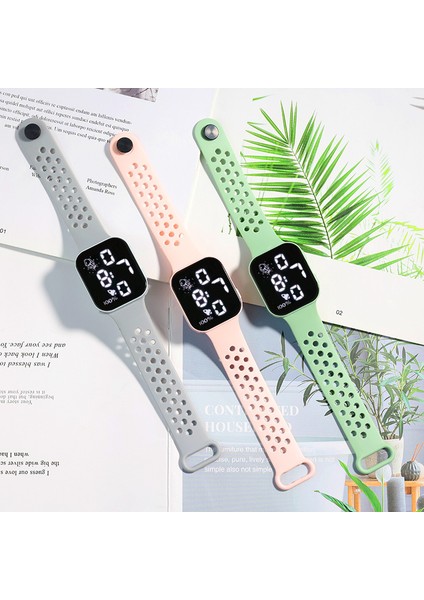 Matcha Yeşil 000 Fabrika Kaynağı Kore Kare Su Geçirmez Düğme Dijital Spor Moda Çocuk LED Elektronik Saat (Yurt Dışından)