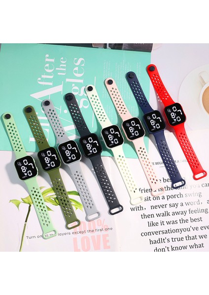 Matcha Yeşil 000 Fabrika Kaynağı Kore Kare Su Geçirmez Düğme Dijital Spor Moda Çocuk LED Elektronik Saat (Yurt Dışından)