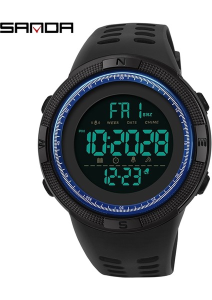 SDB570103 Sanda 2003 Erkekler Dijital Saat Yüksek Kalite 5ATM Su Geçirmez Reçine Kayış Kron Izle Dijital Kronometre (Yurt Dışından)