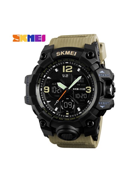Erkekler-Haki Skmei Erkek Saatler 1155 Moda Çok Fonksiyonlu Çift Ekran Izle Adam Spor Su Geçirmez Saat LED Dijital Elektronik Kol Saati (Yurt Dışından)
