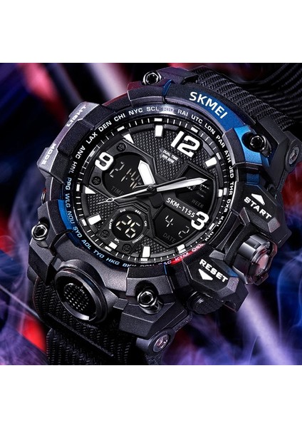 Erkekler-Haki Skmei Erkek Saatler 1155 Moda Çok Fonksiyonlu Çift Ekran Izle Adam Spor Su Geçirmez Saat LED Dijital Elektronik Kol Saati (Yurt Dışından)