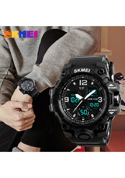 Erkekler-Haki Skmei Erkek Saatler 1155 Moda Çok Fonksiyonlu Çift Ekran Izle Adam Spor Su Geçirmez Saat LED Dijital Elektronik Kol Saati (Yurt Dışından)