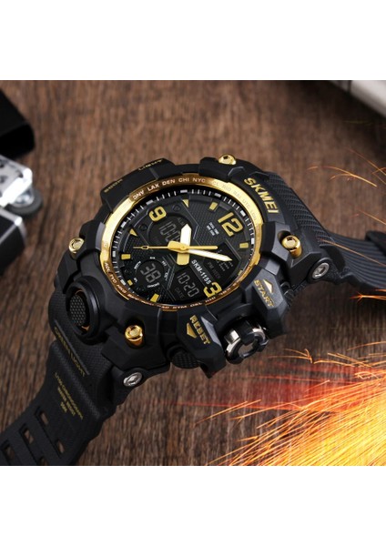 Erkekler-Haki Skmei Erkek Saatler 1155 Moda Çok Fonksiyonlu Çift Ekran Izle Adam Spor Su Geçirmez Saat LED Dijital Elektronik Kol Saati (Yurt Dışından)