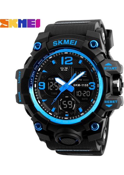 Mavi Skmei 1155B Atletik Saatler Sıcak Rahat Reçel Tangan Analog Dijital Saat Kamuflaj Yeşil Spor Erkekler Kol Saati Relogio (Yurt Dışından)