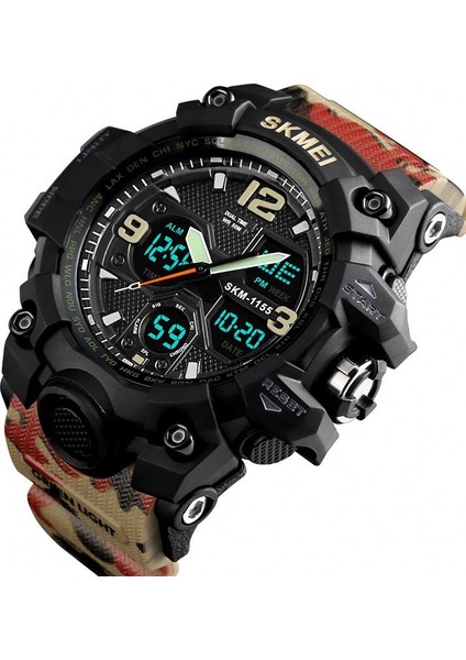 Mavi Skmei 1155B Atletik Saatler Sıcak Rahat Reçel Tangan Analog Dijital Saat Kamuflaj Yeşil Spor Erkekler Kol Saati Relogio (Yurt Dışından)