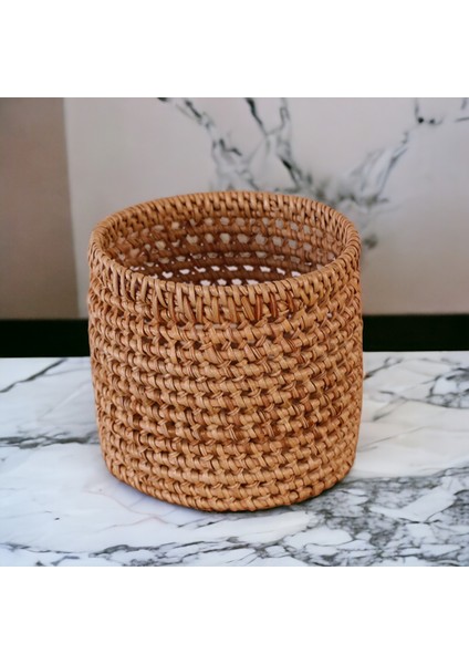 Dekoratif Rattan Düzenleyici Banyo Organizer Mutfak Kaşıklık Çok Amaçlı 15 x 15 cm Oceanpoint