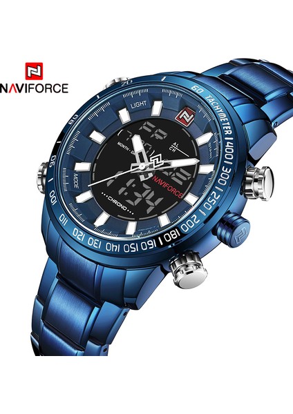 LX760219GA Naviforce 9093 Erkek Kuvars + Dijital Hareket Paslanmaz Çelik Saat Moda Saat Relogio Masculino (Yurt Dışından)