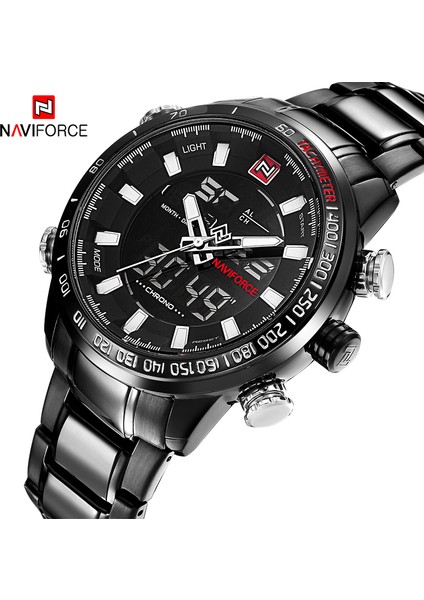 LX760219GA Naviforce 9093 Erkek Kuvars + Dijital Hareket Paslanmaz Çelik Saat Moda Saat Relogio Masculino (Yurt Dışından)
