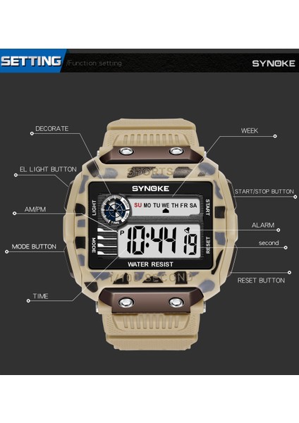 Stil 4 Dijital Saat Synoke 9801 Büyük Ekran 56MM Kare LCD Saat Erkekler Için Alarm Kronograf Elektronik Darbeye Dayanıklı Su Geçirmez Çocuk Dijital Saatleri (Yurt Dışından)