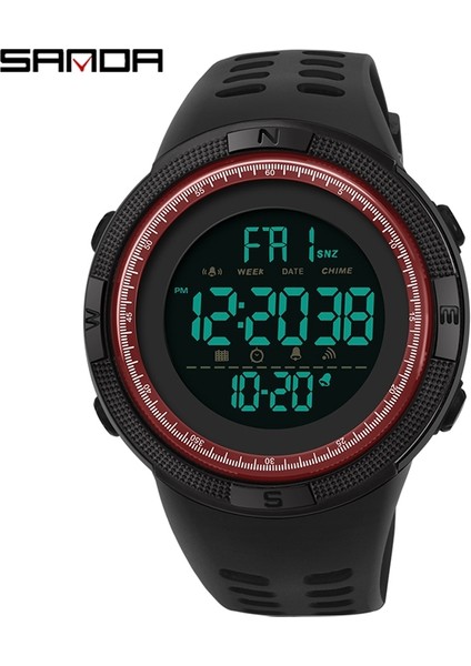 SDB5722 Sanda 2003 Erkekler Dijital Saat Yüksek Kalite 5ATM Su Geçirmez Reçine Kayış Kron Izle Dijital Kronometre (Yurt Dışından)