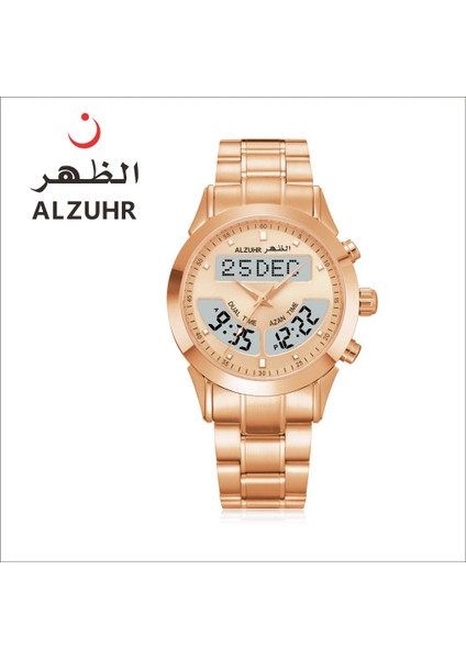 Altın Lüks Al Fajr Süper Deluxe Erkek Saat Ekranı Ikili Zaman Analog-Dijital Ezan Hatırlatma Islami Sabah Saati Alzuhr 602 (Yurt Dışından) fiyatları