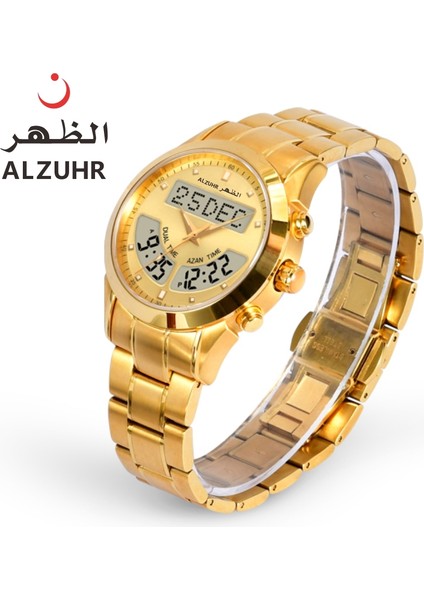 Altın Lüks Al Fajr Süper Deluxe Erkek Saat Ekranı Ikili Zaman Analog-Dijital Ezan Hatırlatma Islami Sabah Saati Alzuhr 602 (Yurt Dışından) modelleri
